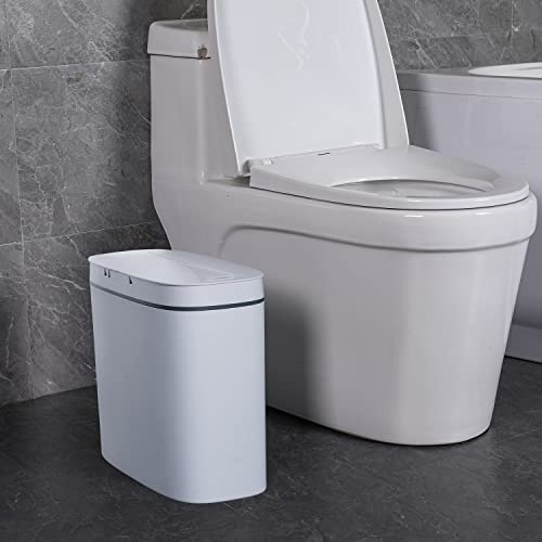 Image of Sooyee 14 Liter Automatic Trash Can with lid,3.6 Gallon Touchless Trash Can or Kick,Garbage Cans for Kitchen,Bathroom,Office,Bedroom,Living Room,White
