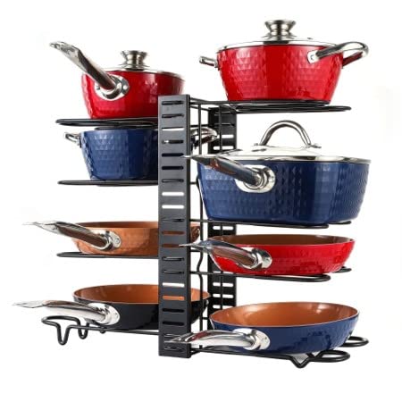 YIMICOPots And Pans Organizer Rack Adjustable 8 Layer U Shape Metal Pot Pan Lids Storage Holder Kitchen Storage