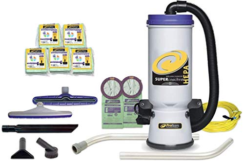 ProTeam Super CoachVac HEPA Commercial Backpack Vacuum w/Versatile Tool Kit & 2 pc Wand, 10 Quart 50 Bags Extra