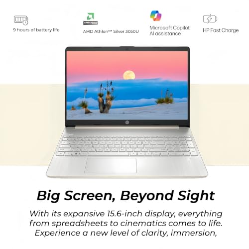 Image of HP 15.6 inch Business & Student Laptop, 16GB RAM, 512GB SSD, Microsoft 365, AMD High Performance Processor, Windows 11, Thin & Lightweight, Mouse & Sleeve Included, Pale Gold