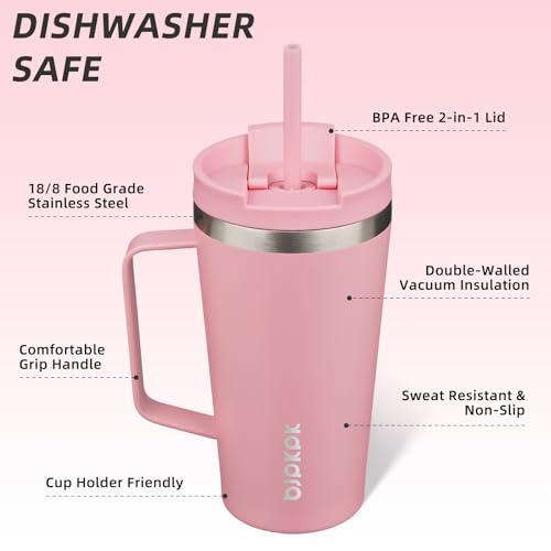 Image of BJPKPK 18oz Insulated Tumbler with Handle, Lid & Straw, Stainless Steel