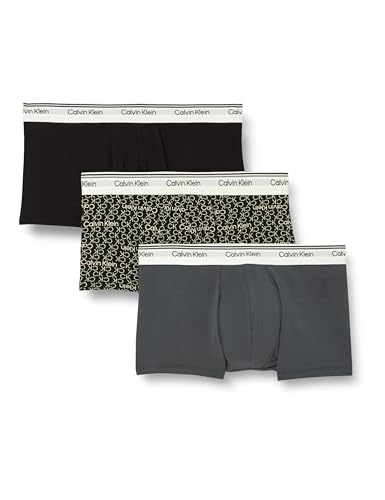 Calvin Klein Herren 3er Pack Boxershorts Trunks Balance Low Rise, Mehrfarbig (Turbulence/Ck Ck Logo_Black/ Black), M