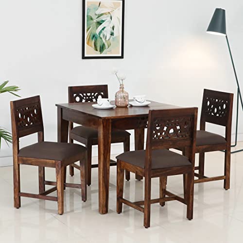 Image of SHRI MINTU'S ART Sheesham Wood Dining Table 4 Seater | Four Seater Dinning Table with 4 Chairs for Home | Chairs with Cushion | Dining Room Sets for Kitchen & Restaurants | Rosewood, Walnut Finish