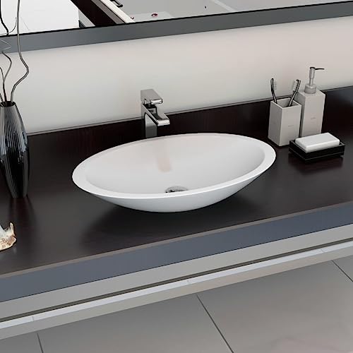 Lavabo with Fonte Minérale, Design Moderne, Facile à Nettoyer, Vasque à Poser Salle de Bain, Lavabo Salle de Bain, Meuble Vasque Salle de Bain, Blanc, 59,3 x 35,1 x 10,7 cm