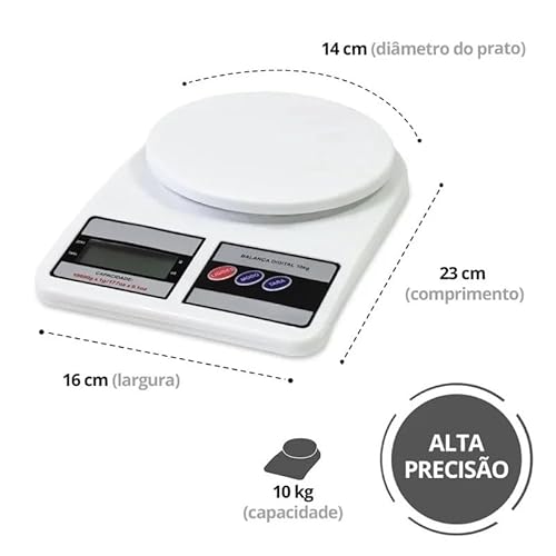 Balança Digital de Cozinha, Até 10 kg, Escala 1grama Balança de Precisão, Melhor controle da sua Die