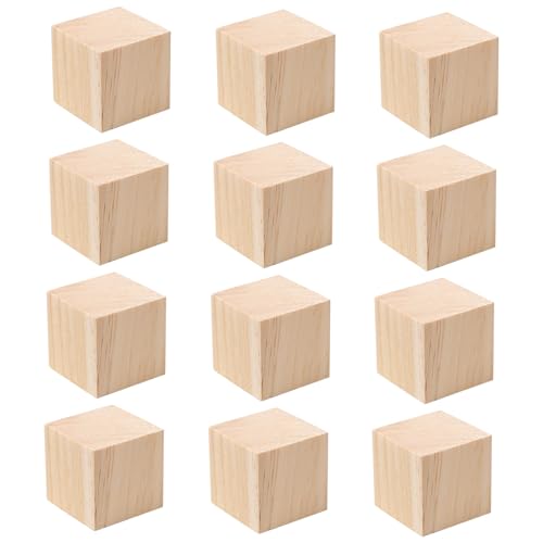 Neikafan 12 Piezas Cubos de Madera Cubos Madera para Manualidades 5x5x5cm Cubo de Madera para Pintar y Escribir Tacos Madera Cuadrados Sin Acabado para Bricolaje,Moldes,Manualidades,Puzzles y Números