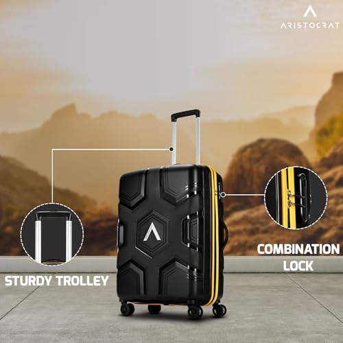 Image of Aristocrat Rock | Set of 2 Trolley Bag, 55+66 Cm, Small+Medium Hardside Luggage | 4 Wheels, Combination Lock | Polypropylene | Suitcase for Travel | 7 Year International Warranty | Jet Black
