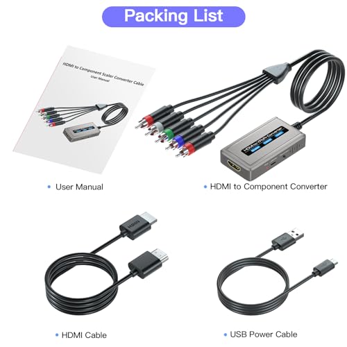Bcrokory HDMI to Component Converter with Scaler Function, 1080P HDMI to YPbPr Converter Supports 1080i HD Input