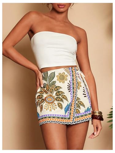 Image of SweatyRocks Women's Boho Mini Skirts Floral Shorts Tie Side Wrap Skorts