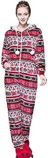 eBoutik - Ladies Novelty Fleece Christmas One Piece Lounge Wear - Festive Jump Sleep Suit Nightwear Onesie - Fluffy & Warm with Hood