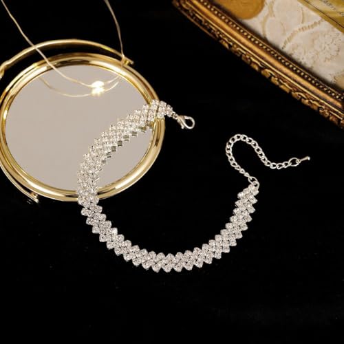 Image of Silver Anklets for Women Shiny Tennis Anklet Silver Adjustable Rhinestone Ankle Bracelets Waterproof Beach Anklets Bracelet for Women Foot Jewelry for Summer