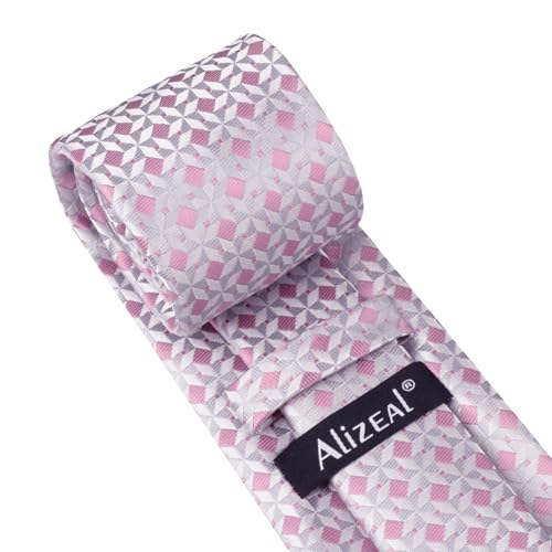 Image of Alizeal Mens Vintage Solid Plaid Tie with Pocket Square 3.15inches Necktie Set