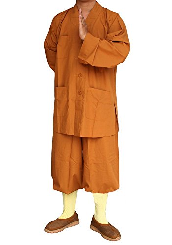 ZooBoo Men's Traditional Shaolin Kung Fu Robe Meditation Long Gown Suit (Earth Yellow, M/170)
