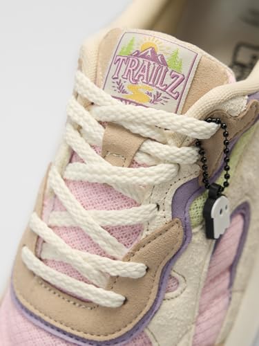 Image of The Souled Store Trailz: Pastel Crest Women and Girls Low Top Sneakers | Light Pink, Green, Lavender & Mustard Retro Trainer with Microfiber Suede, Breathable Mesh & Cushioned Insole