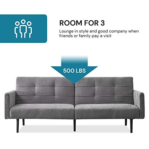 Futon Sofa Bed With Mattress And Frame, Convertible Lounge Couch Bed, Grey Splitback Sofa Bed Adjustable Couch Sleeper, Loveseat Folding Overnight Guest Bed, Adjustable Folding Futon For Living Room #TOP5