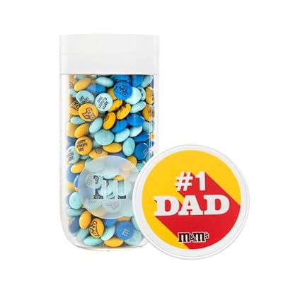 M&M'S Father's Day Chocolate Gift Jar, 12.7oz of M&M'S Chocolate Candies,#34;#1 Dad Design, Yellow, Blue, and Light Blue Candy Blend, Thoughtful Father's Day Present