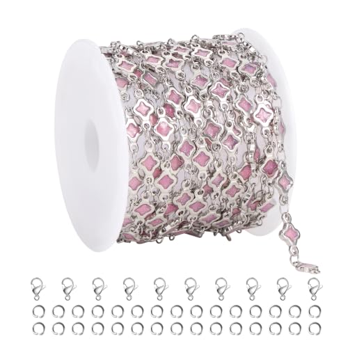 GTVOODX 304 Stainless Steel Pink Enamel Chain for Jewelry Making 2 Meters