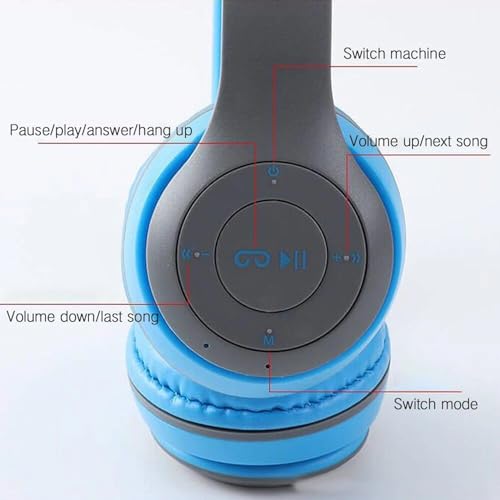Image of Wireless Bluetooth Headphones with AUX Support | Comfortable Ear Pads | Over-Ear Foldable Headset with Mic | Compatible with Mobile, Laptop, Tablet-Blue