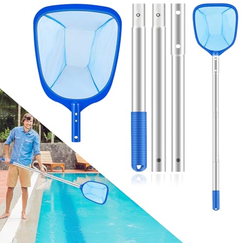Épuisette Piscine, Épuisette Piscine Fond avec Télescopique Robuste de 140cm pour Bassin,Filet de Nettoyage Piscine, Piscine, Spa, Filet de Piscine pour...