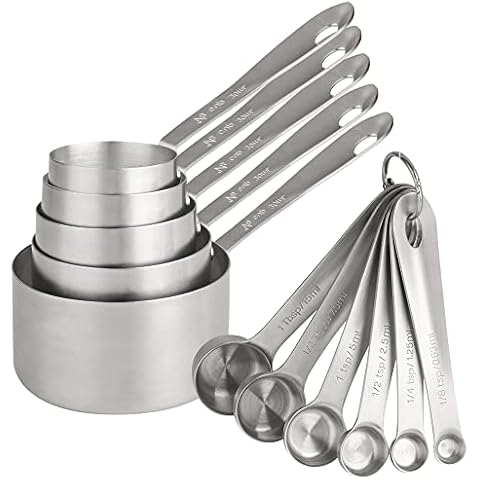 Viwehots Measuring Cups and Spoons Set of 11, 18/8 Stainless Steel 5 Measure Cups and 6 Measurement Spoons for Kitchen and Baking Measuring Spoons Set Cover
