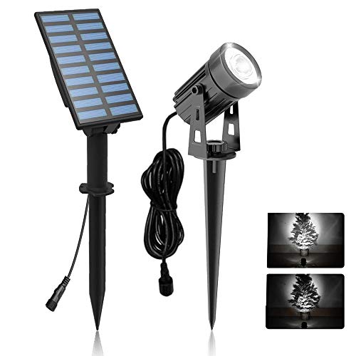 T-SUNRISE - Foco LED solar para jardín, entrada y salida automática, impermeable, luz solar para exteriores, jardín, entrada, camino, área de piscina (blanco 6000 K)