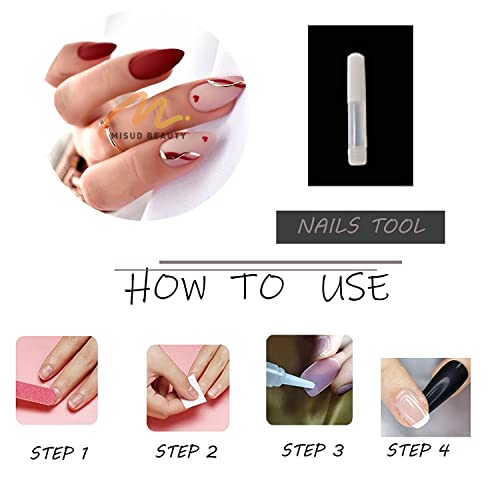 Misud Stiletto Press On Nails Medium Almond Fake Nails Glossy Glue On Nails Red Artificial Acrylic Nails Love Heart Stick On False Nails Gold Line Design Static Nails 24 Pcs #TOP5