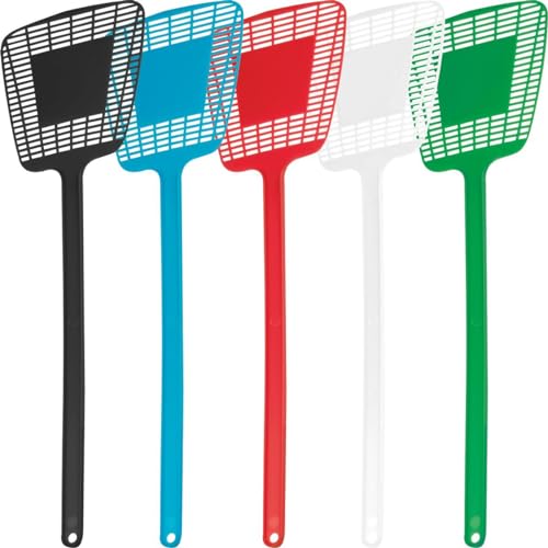 5x Fliegenklatsche aus Kunststoff / Farbe je 1x schwarz,blau,rot,weiß,grün