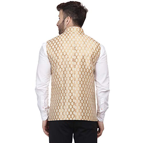 Men Banarasi Printed Chinese Collar Nehru Jacket4