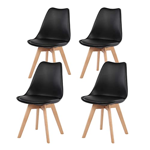 H.J WeDoo Lot de 4 Chaise de Salle à Manger Scandinave, Chaise Rembourrée pour Salle à Manger, Cuisine, Chambre - Noir