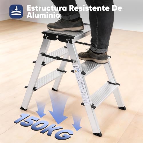 Escalera de aluminio Sekey para tareas del hogar y almacenaje en estantes altos 5