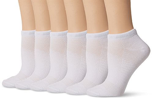 PowerSox Women's Power-Lites No Show Socks with Moisture Control, 6 Pairs, white, Shoe Size: 6.5-10