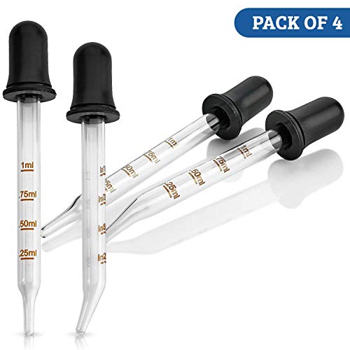 Eye Dropper - (Pack of 4) Bent & Straight Tip Calibrated Glass Medicine