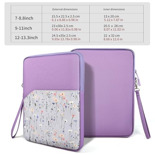 Image of MOCA Universal 7-8 Inch Tablet Sleeve Case, Polyester Protective Cover with Zipper and Wrist Strap, Compatible with Kindle, iPad mini, Samsung, Lenovo Tablets (Floral Purple, 7-8 inch)