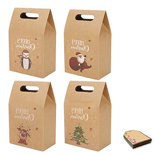 Vordpe Lot de 16 boîtes cadeaux en kraft de Noël, sacs de faveur de Noël avec 20 étiquettes de vacances, décorations de fête de Noël, pour friandises, bonbons, biscuits, emballage cadeau de Noël Cover