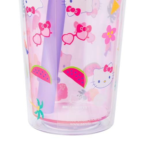 Image of Silver Buffalo Sanrio Hello Kitty Tropical Summer Plastic Boba Tumbler with Lid and Wide Straw, 24 Ounces