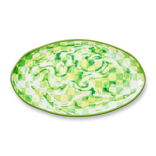 MACKENZIE-CHILDS Oval Melamine Platter, Decorative Serving Plate for Entertaining, Green