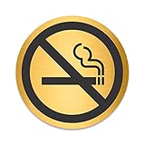 Blacked LaserTEC Leitsysteme   Acryl Schild   Rund 10 cm Durchmesser   Selbstklebend   Gold gebürstet   Metall Optik   UV beständig   Für Innen und Außen (Rauchen verboten)