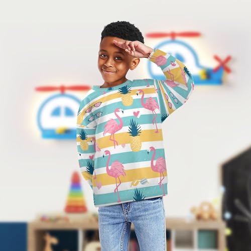 JUNZAN Flamingoes Pineapples Stripes Kids Boys Hoodie Sweatshirt Crewneck Kids Hoodies Boys Sports 4T4