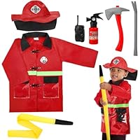 Lawei 7 Pieces Kids Firefighter Costume Role Play Kit Set, Toddler Fireman Dress up, Fire Pretend Chief Outfit, Halloween Role Play Career Suit with Rescue Tools, Gift for 3 4 5 6 7 Year Old Boy Girl