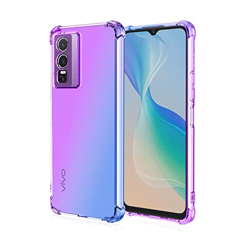 HONLEN Funda para Vivo Y76 5G Carcasa, (6.58' Inches) Gradiente Transparente TPU Silicona Case, Protección de Esquina Mejorada Cover Azul púrpura
