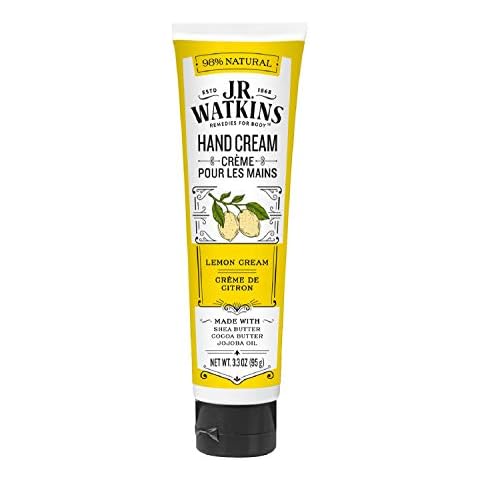 J.R. Watkins Natural Moisturizing Hand Cream, Hydrating Hand Moisturizer with Shea Butter, Cocoa Butter, and Avocado Oil, USA Made and Cruelty Free, 3.3oz, Lemon Cream, Single Cover