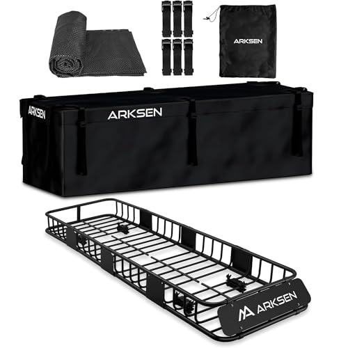 ARKSEN Skinny Roof Rack 84"x23"x6" Cargo Carrier with Waterproof Bag & Anti-Slip Mat, Heavy Duty Weather Resistant Top Mount Cargo Basket, Luggage Cam