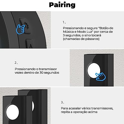 Campainha sem fio, Função de memória, Campainhas à prova d'água, IP55 à prova de água, 60 melodias,