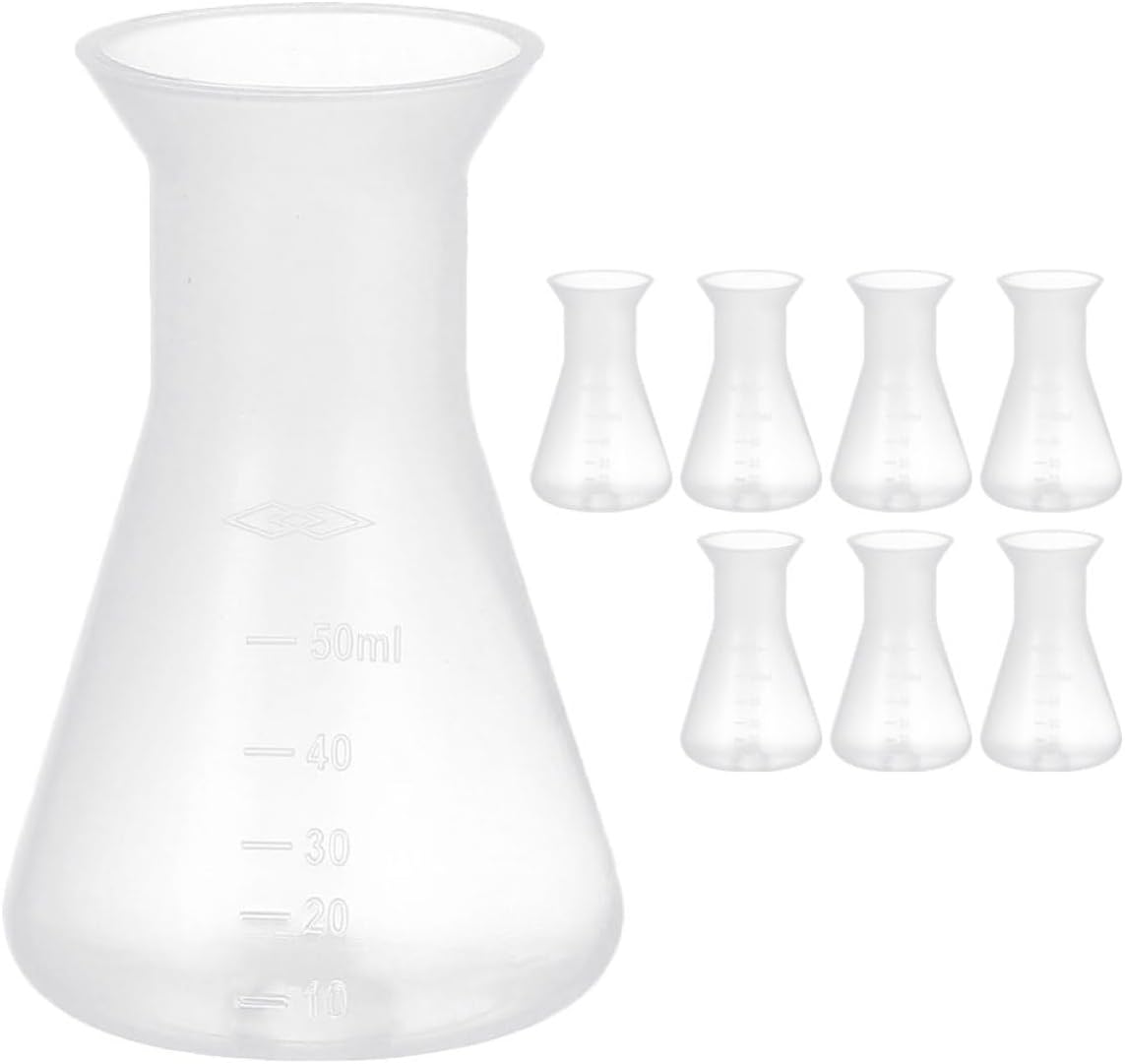 8Pcs 50Ml Plastic Erlenmeyer Flasks Narrow Neck Laboratory Conical Flasks Graduated Chemistry Experiment Reusable Plastic for Scientific Use