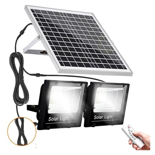BASSFLY Luz Solar Exterior, S solares for exteriores de 2 cabezales, luz de pared Solar superbrillante impermeable de aluminio con luces solares exteriores remotas