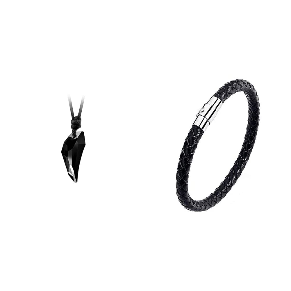 Yellow Chimes Wolf Tooth Crystal Adjustable Black Leather Rope Pendant for Men and Women and Yellow Chimes Casual Band Collection Strand Bracelet for Men (Black) (B08WD854L3) Amazon Price History, Amazon Price Tracker