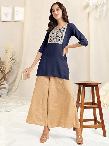 Image of MIRCHI FASHION Women's Straight Fit Rayon Sequins Embroidered and Polka Dots Printed Kurti Only