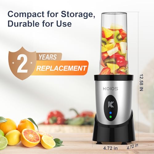 KOIOS Smoothie Blender, 900W Personal Blender for Shakes and Smoothies Kitchen with 2 No-BPA 22oz Portable Cups, Single Serve Smoothies Maker Mixer for Juices, Nutritious Recipe, Sliver