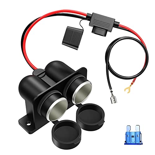 Allume Cigare Socket,Enisina Imperméable Marine Grade 12v / 24v Dc Prise Allume Cigare avec Plats Moyenne Fusibles Automobile (15A) Cover
