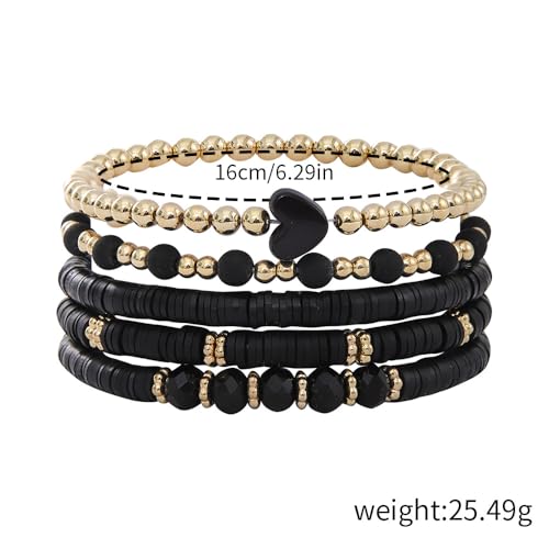 Bohemia Multilayer Heart Clay Stackable Bracelets Set Colorful Surfer Heishi Clay Gold Beaded Stretch Bracelets for Women Men Summer Beach Boho Vacation Jewelry Gifts2